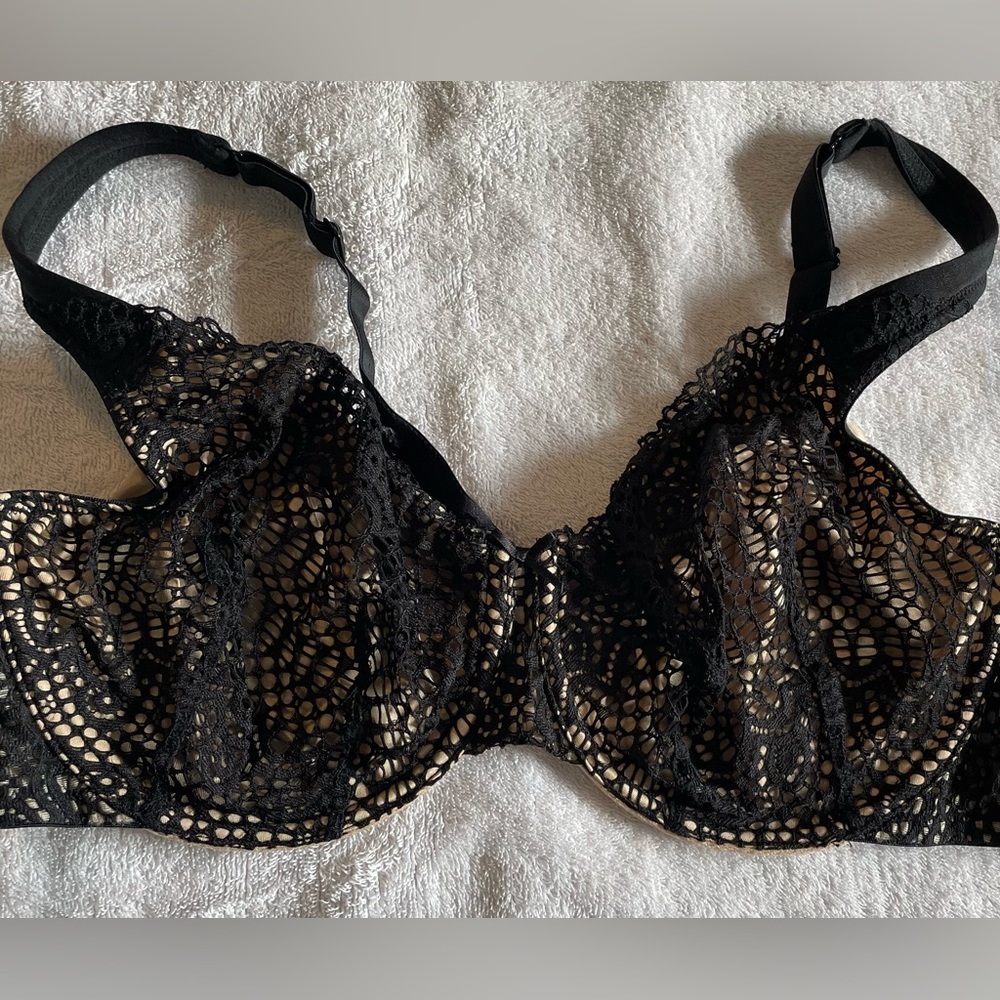 Cacique Black/Beige Mesh wire full coverage bra